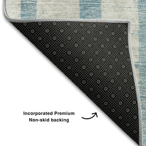 HomeRoots 5' Sky Blue & Beige Striped Washable Area Rug - UV Protected, Stain Resistant, Family Friendly Charm 669398