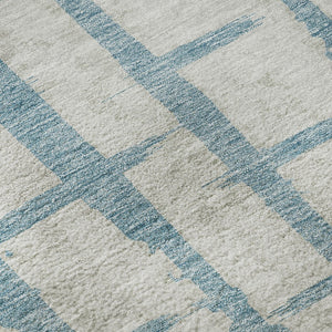 HomeRoots 5' Sky Blue & Beige Striped Washable Area Rug - UV Protected, Stain Resistant, Family Friendly Charm 669398