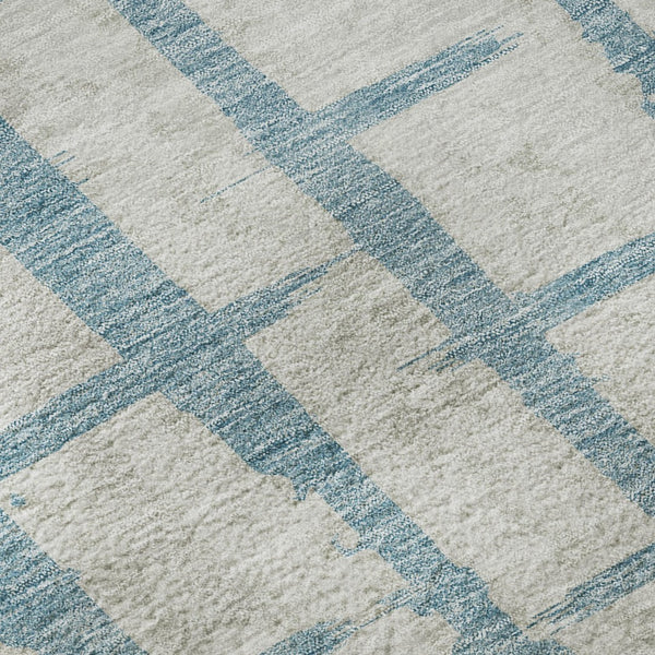 HomeRoots 5' Sky Blue & Beige Striped Washable Area Rug - UV Protected, Stain Resistant, Family Friendly Charm 669398