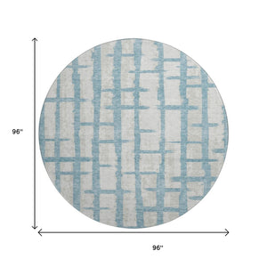 HomeRoots 8' Sky Blue & Beige Striped Round Washable Rug with UV Protection – Durable, Stylish, Pet-Friendly! 669399