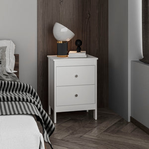 English Elm Newcastle Modern Nightstand with 2 Smooth-Glide Drawers & Open Shelf, Compact White Bedside Table B200P335352