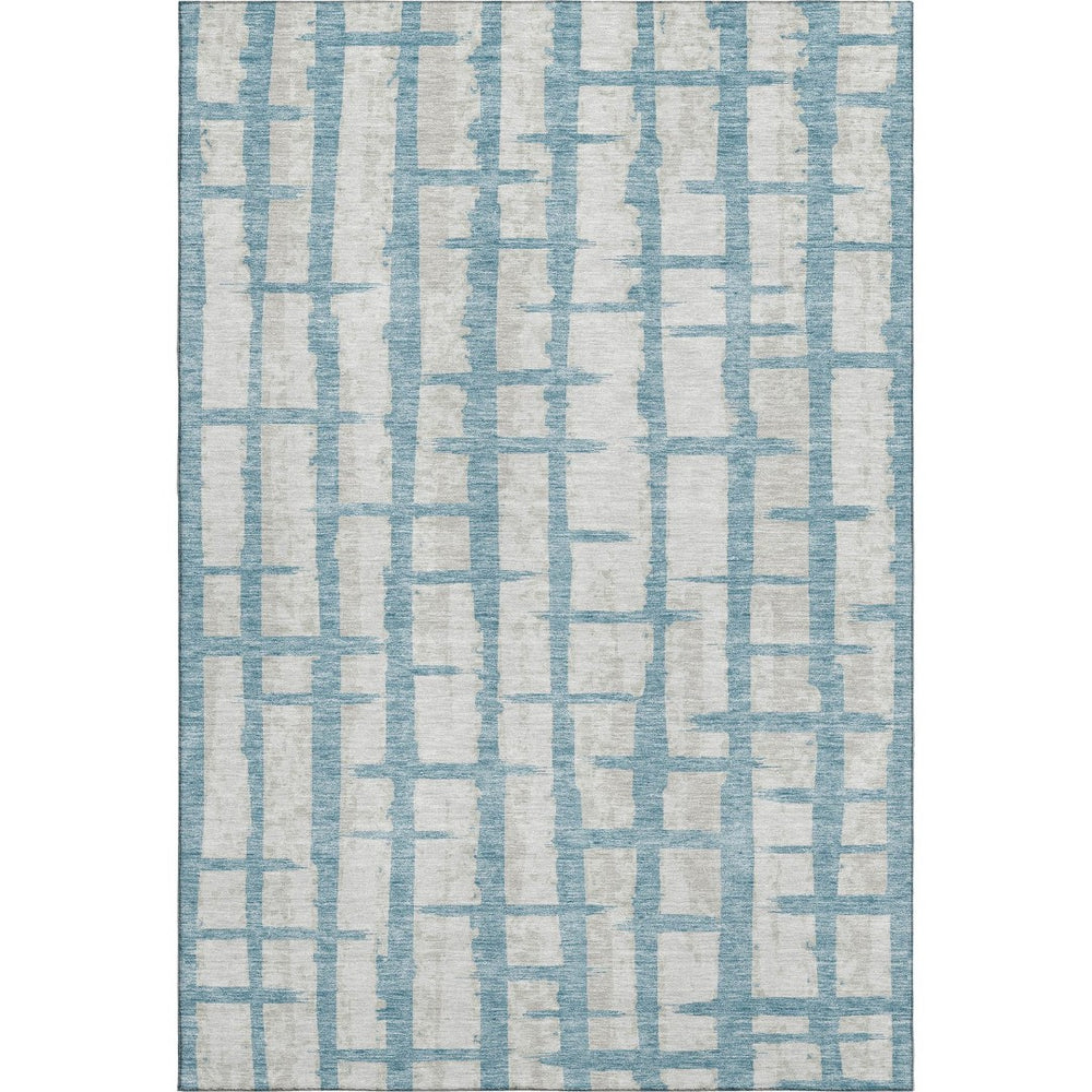 HomeRoots 9' X 12' Stylish Sky Blue & Beige Striped Area Rug - Washable, UV Protected, Durable & Easy Care 669401