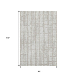 HomeRoots 5' X 8' Taupe and Beige Striped Area Rug – Durable, UV-Protected, Stain-Resistant for Active Homes 669404