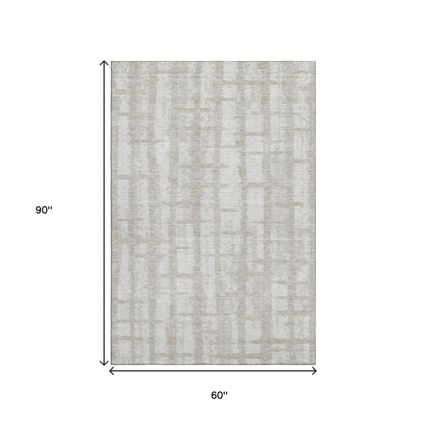 HomeRoots 5' X 8' Taupe and Beige Striped Area Rug – Durable, UV-Protected, Stain-Resistant for Active Homes 669404