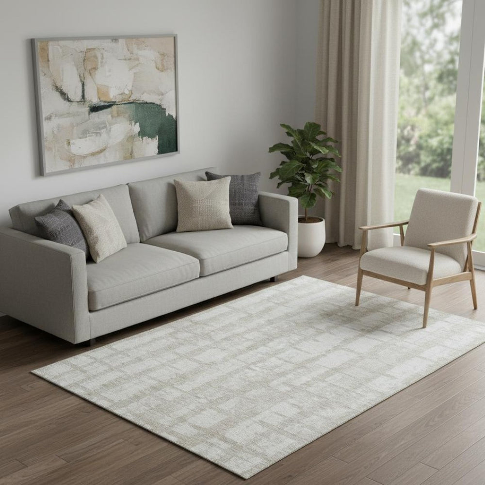 HomeRoots 5' X 8' Taupe and Beige Striped Area Rug – Durable, UV-Protected, Stain-Resistant for Active Homes 669404