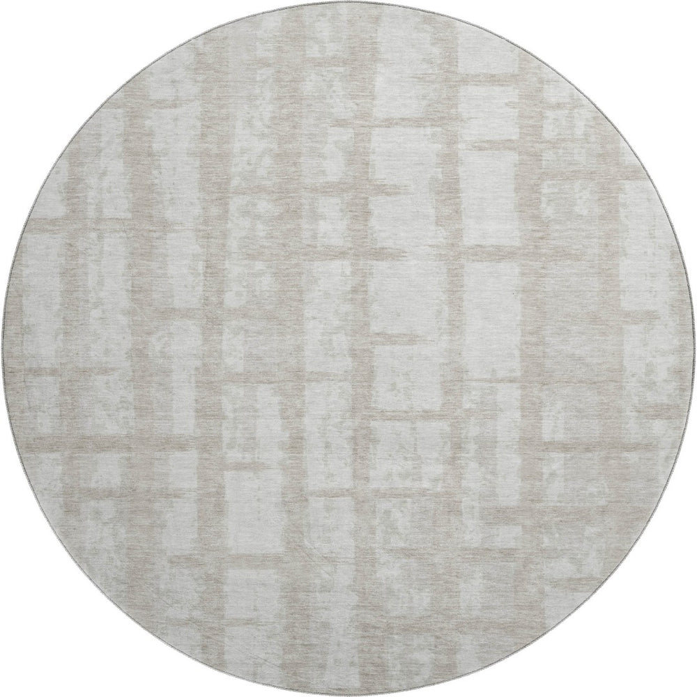 HomeRoots 8' Stylish Taupe and Beige Striped Washable Round Rug - UV Protected, Perfect for Kids & Pets! 669405