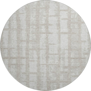 HomeRoots 8' Stylish Taupe and Beige Striped Washable Round Rug - UV Protected, Perfect for Kids & Pets! 669405
