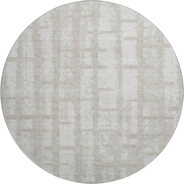 HomeRoots 8' Stylish Taupe and Beige Striped Washable Round Rug - UV Protected, Perfect for Kids & Pets! 669405