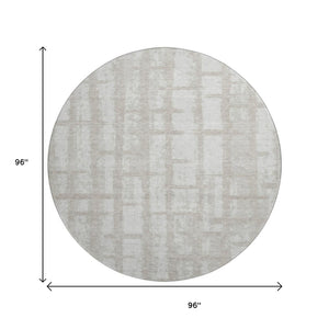 HomeRoots 8' Stylish Taupe and Beige Striped Washable Round Rug - UV Protected, Perfect for Kids & Pets! 669405