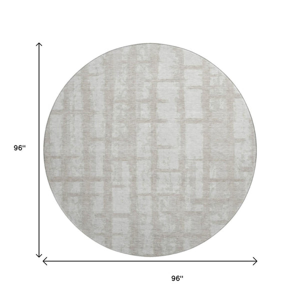 HomeRoots 8' Stylish Taupe and Beige Striped Washable Round Rug - UV Protected, Perfect for Kids & Pets! 669405