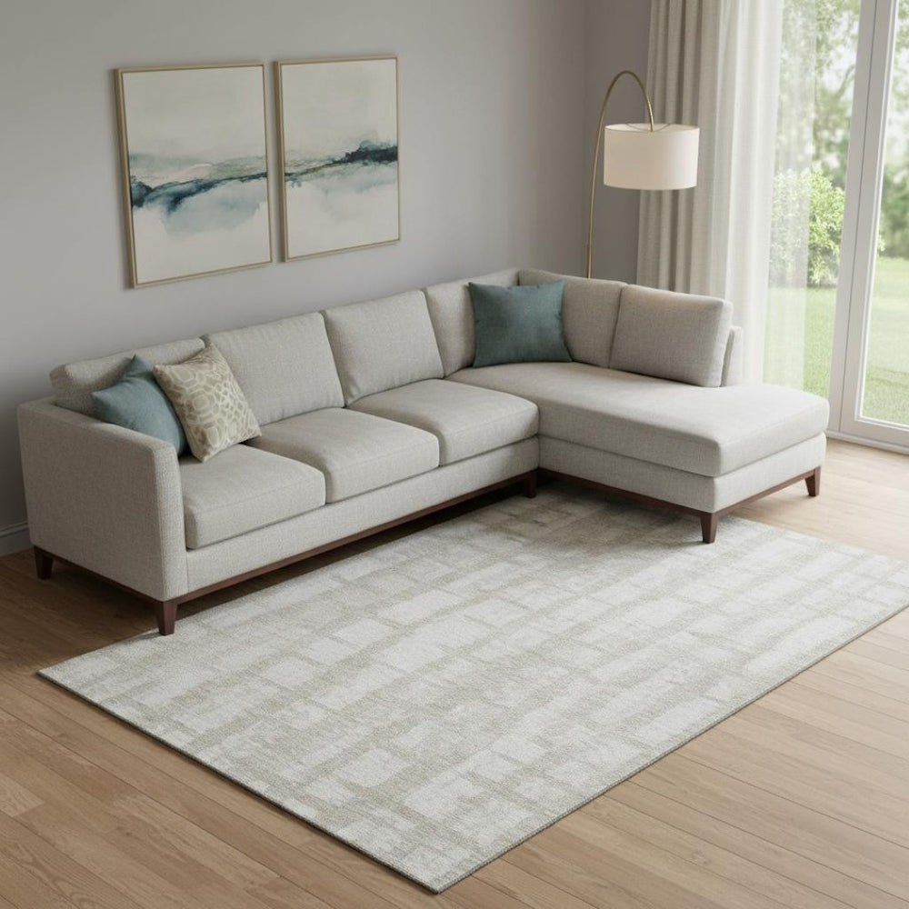 HomeRoots 8' X 10' Taupe Beige Striped Washable Area Rug with UV Protection – Durable, Stylish & Easy Care! 669406