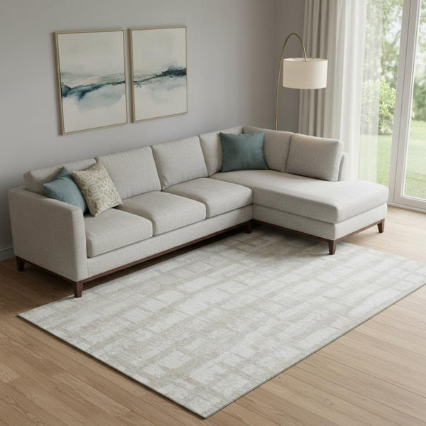 HomeRoots 8' X 10' Taupe Beige Striped Washable Area Rug with UV Protection – Durable, Stylish & Easy Care! 669406