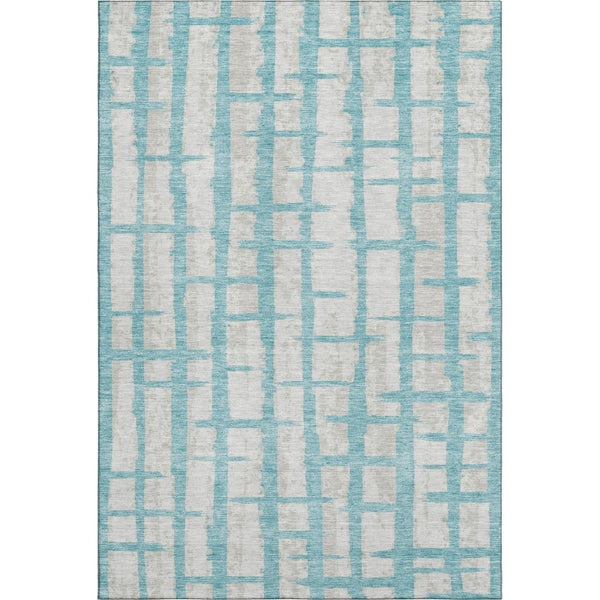 HomeRoots 5' X 8' Teal And Beige Striped Washable Area Rug - Durable, Stylish, UV Resistant for All Spaces 669410