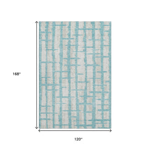 HomeRoots 10' Teal and Beige Striped Washable Area Rug - UV Protected, Stain-Resistant, Perfect for Homes! 669414