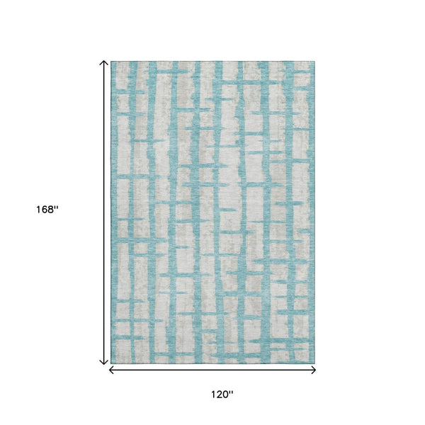 HomeRoots 10' Teal and Beige Striped Washable Area Rug - UV Protected, Stain-Resistant, Perfect for Homes! 669414