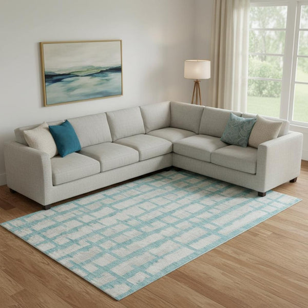 HomeRoots 10' Teal and Beige Striped Washable Area Rug - UV Protected, Stain-Resistant, Perfect for Homes! 669414