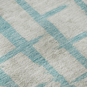 HomeRoots 10' Teal and Beige Striped Washable Area Rug - UV Protected, Stain-Resistant, Perfect for Homes! 669414