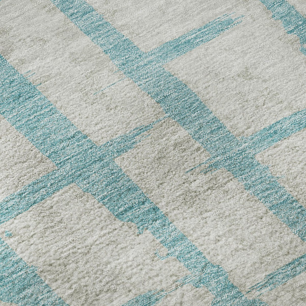 HomeRoots 10' Teal and Beige Striped Washable Area Rug - UV Protected, Stain-Resistant, Perfect for Homes! 669414