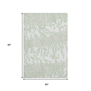HomeRoots 5' X 8' Artichoke Green & Ivory Animal Print Area Rug - Durable, Washable, UV-Protected for Homes 669416