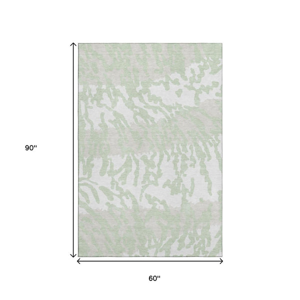 HomeRoots 5' X 8' Artichoke Green & Ivory Animal Print Area Rug - Durable, Washable, UV-Protected for Homes 669416