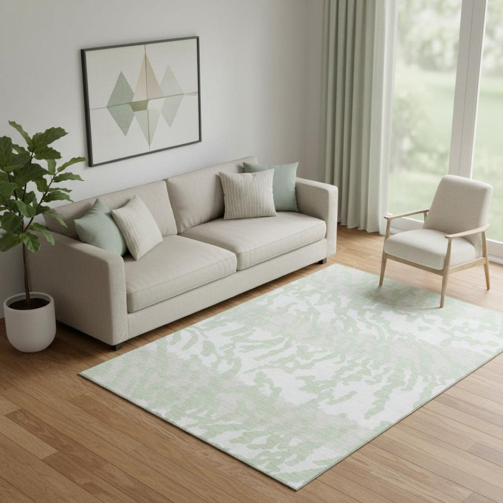 HomeRoots 5' X 8' Artichoke Green & Ivory Animal Print Area Rug - Durable, Washable, UV-Protected for Homes 669416