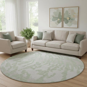 HomeRoots 8' Artichoke Green & Ivory Animal Print Washable Round Rug with UV Protection for Modern Spaces 669417