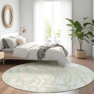 HomeRoots 8' Artichoke Green & Ivory Animal Print Washable Round Rug with UV Protection for Modern Spaces 669417