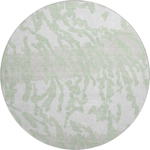 HomeRoots 8' Artichoke Green & Ivory Animal Print Washable Round Rug with UV Protection for Modern Spaces 669417