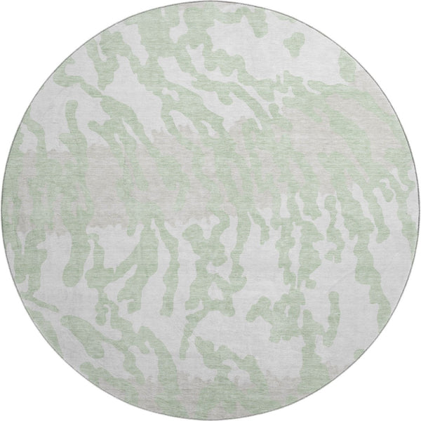 HomeRoots 8' Artichoke Green & Ivory Animal Print Washable Round Rug with UV Protection for Modern Spaces 669417