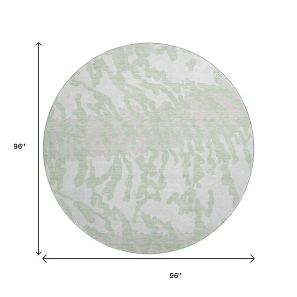 HomeRoots 8' Artichoke Green & Ivory Animal Print Washable Round Rug with UV Protection for Modern Spaces 669417