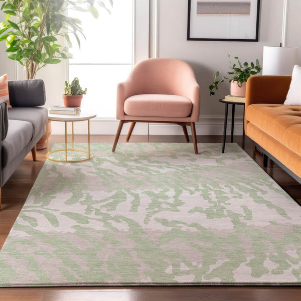 HomeRoots 8' X 10' Artichoke Green and Ivory Washable Area Rug – Durable, Stain Resistant, Modern Animal Print 669418