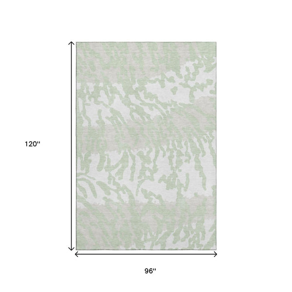 HomeRoots 8' X 10' Artichoke Green and Ivory Washable Area Rug – Durable, Stain Resistant, Modern Animal Print 669418