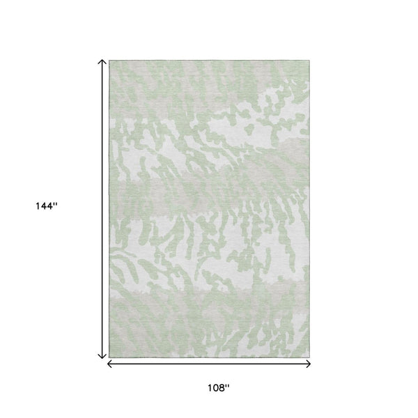 HomeRoots 9' X 12' Artichoke Green Animal Print Rug - Washable, UV-Protected, Stylish & Durable for Families 669419