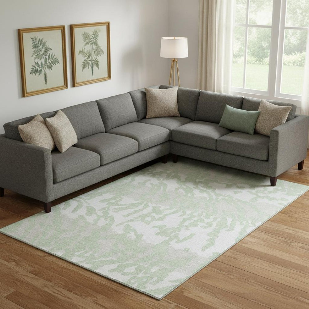 HomeRoots 9' X 12' Artichoke Green Animal Print Rug - Washable, UV-Protected, Stylish & Durable for Families 669419