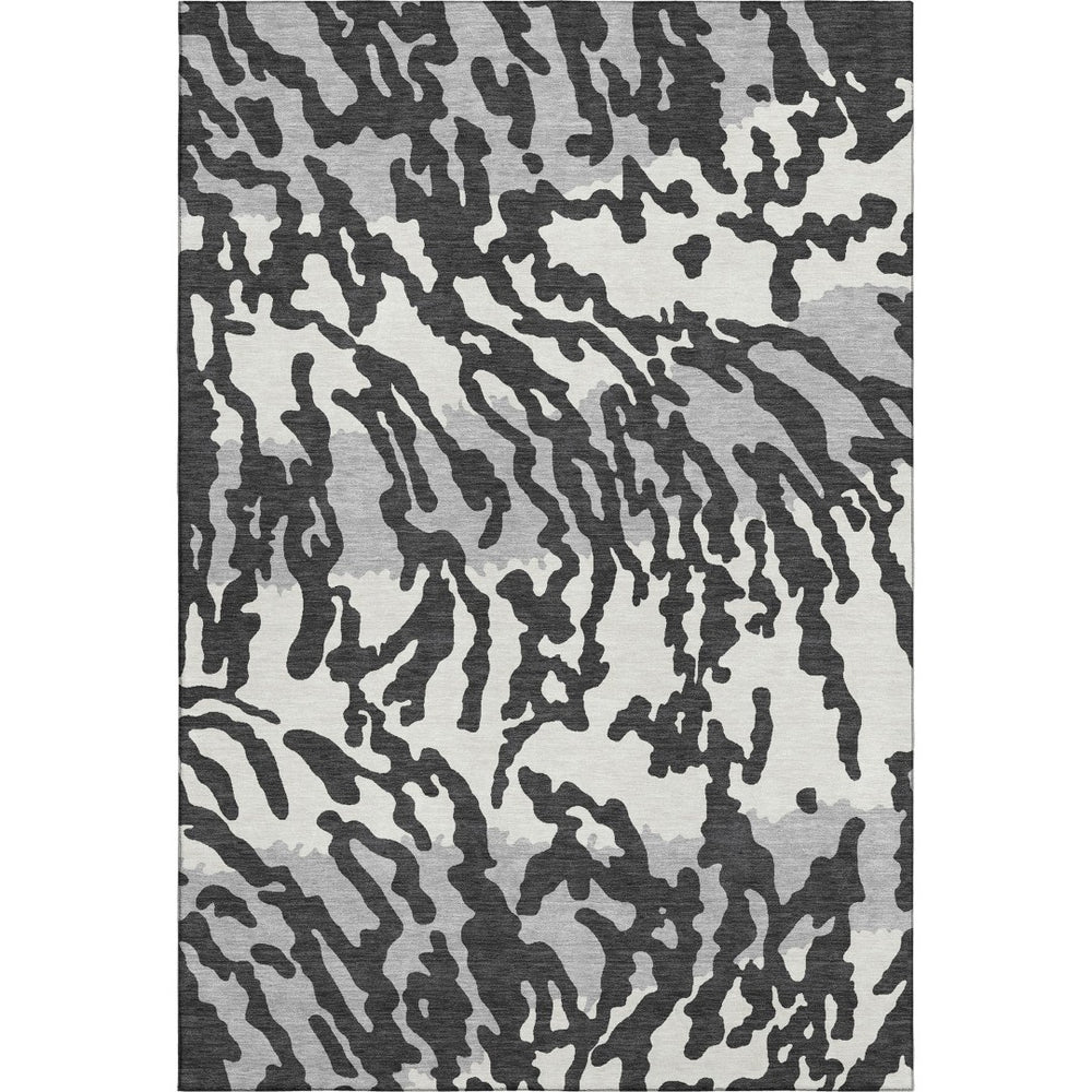 HomeRoots 8' X 10' Stylish Black and Ivory Animal Print Area Rug - Washable, UV Protected, Pet Friendly Design! 669424