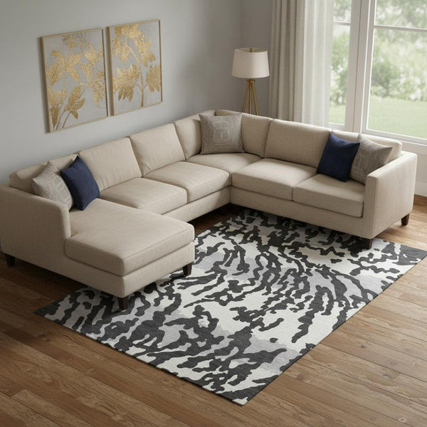 HomeRoots 10' Black and Ivory Animal Print Washable Area Rug – UV Protected, Kid & Pet Friendly, Easy Care! 669426