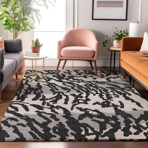 HomeRoots 10' Black and Ivory Animal Print Washable Area Rug – UV Protected, Kid & Pet Friendly, Easy Care! 669426