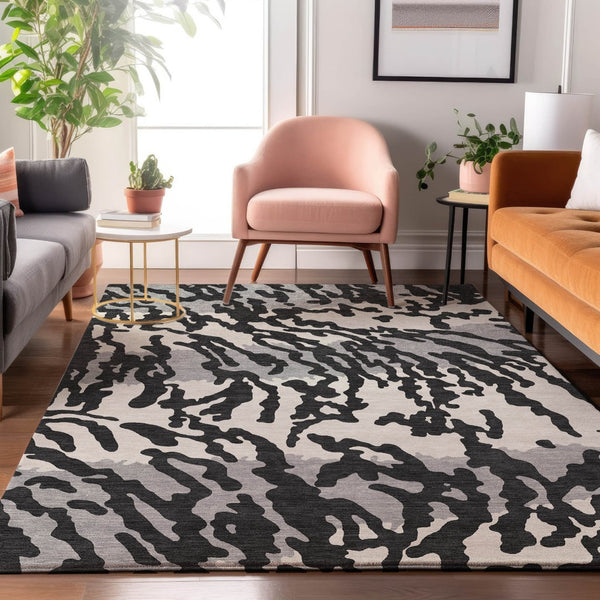 HomeRoots 10' Black and Ivory Animal Print Washable Area Rug – UV Protected, Kid & Pet Friendly, Easy Care! 669426
