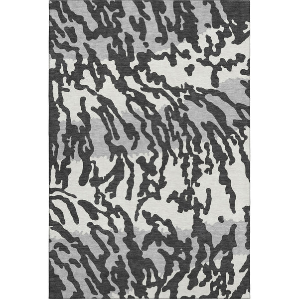 HomeRoots 10' Black and Ivory Animal Print Washable Area Rug – UV Protected, Kid & Pet Friendly, Easy Care! 669426