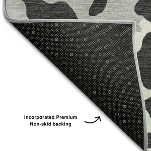 HomeRoots 10' Black and Ivory Animal Print Washable Area Rug – UV Protected, Kid & Pet Friendly, Easy Care! 669426
