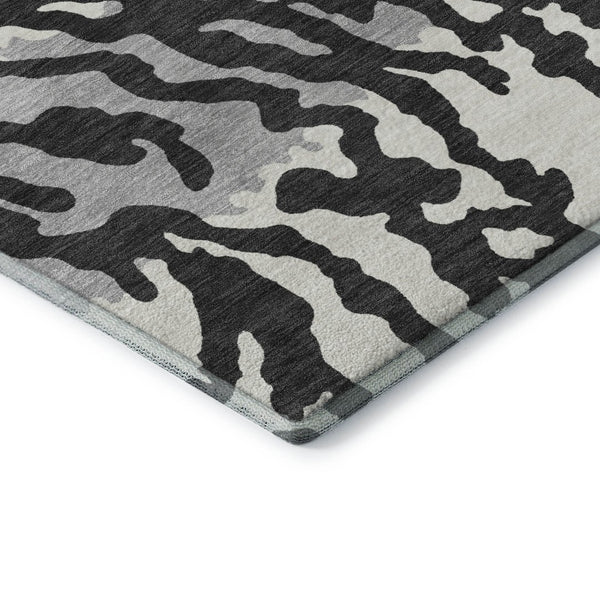 HomeRoots 10' Black and Ivory Animal Print Washable Area Rug – UV Protected, Kid & Pet Friendly, Easy Care! 669426