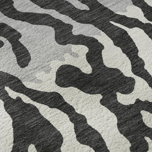 HomeRoots 10' Black and Ivory Animal Print Washable Area Rug – UV Protected, Kid & Pet Friendly, Easy Care! 669426