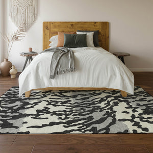 HomeRoots 10' Black and Ivory Animal Print Washable Area Rug – UV Protected, Kid & Pet Friendly, Easy Care! 669426