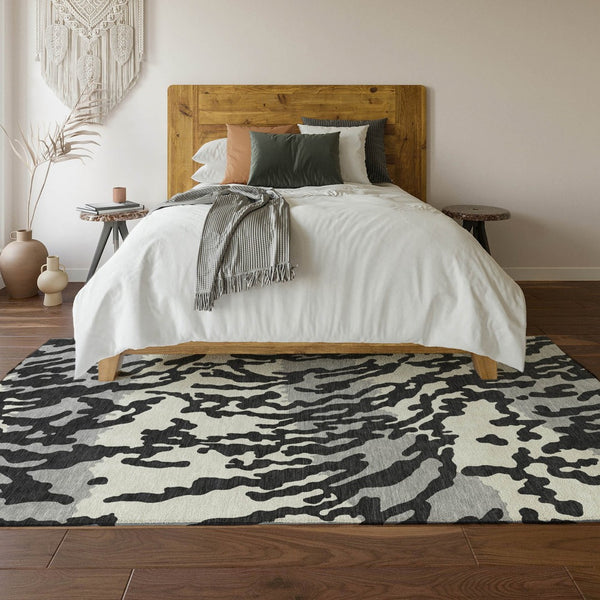 HomeRoots 10' Black and Ivory Animal Print Washable Area Rug – UV Protected, Kid & Pet Friendly, Easy Care! 669426