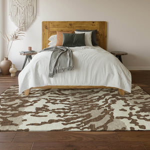 HomeRoots 5' X 8' Chocolate and Beige Animal Print Area Rug – Washable, UV-Protected, Perfect for Homes with Kids! 669428
