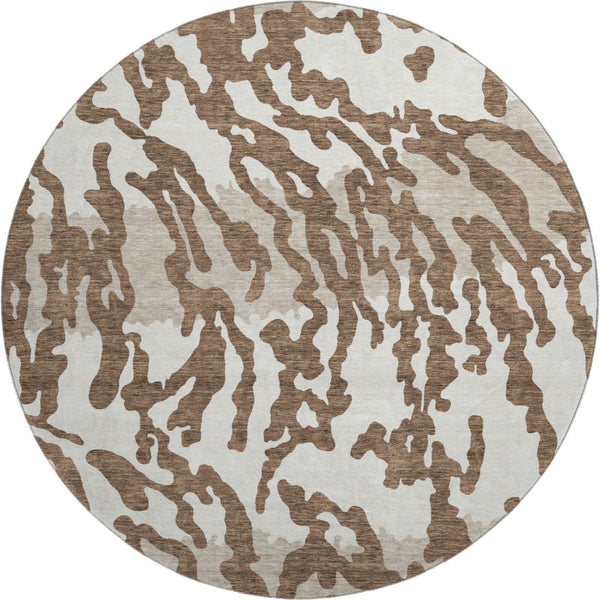 HomeRoots 8' Stylish Chocolate and Beige Animal Print Round Rug – Washable, UV-Protected for High-Traffic Areas 669429