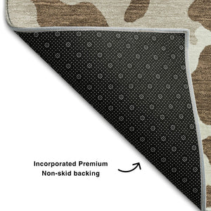 HomeRoots 8' Stylish Chocolate and Beige Animal Print Round Rug – Washable, UV-Protected for High-Traffic Areas 669429