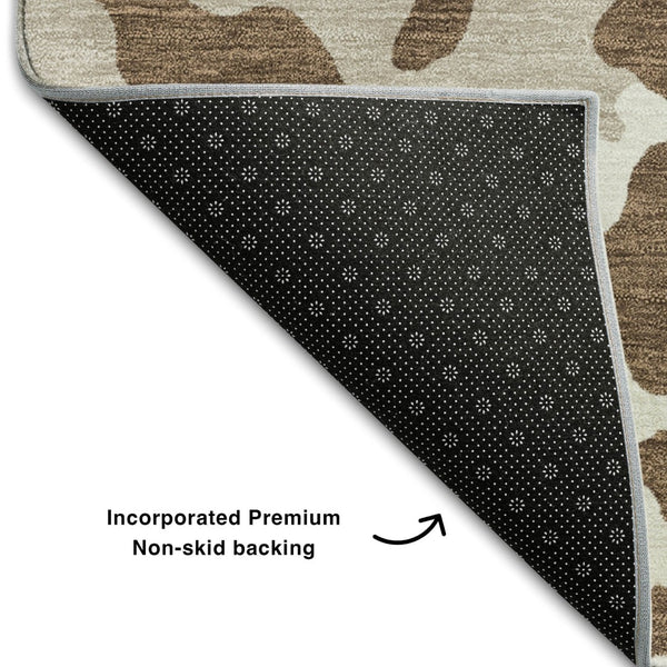 HomeRoots 8' Stylish Chocolate and Beige Animal Print Round Rug – Washable, UV-Protected for High-Traffic Areas 669429