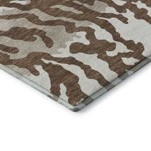HomeRoots 8' Stylish Chocolate and Beige Animal Print Round Rug – Washable, UV-Protected for High-Traffic Areas 669429