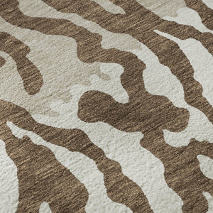 HomeRoots 8' Stylish Chocolate and Beige Animal Print Round Rug – Washable, UV-Protected for High-Traffic Areas 669429